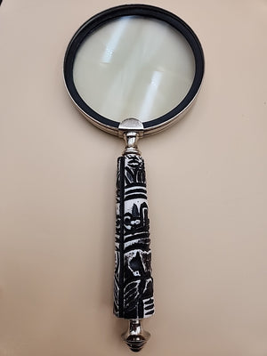 Silver Tone/Resin Handle With Ethnic Carvings Magnifying Glass