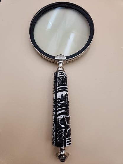 Silver Tone/Resin Handle With Ethnic Carvings Magnifying Glass