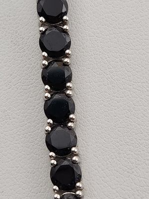 Black Onyx/Sterling Silver 18" Tennis Necklace