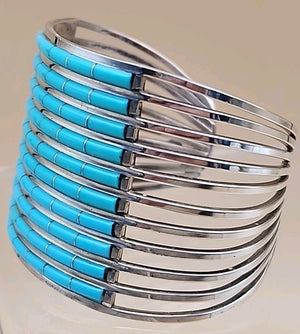 ANSON LETICIA WALLACE ZUNI Turquoise Inlaid/Sterling Silver Cuff Bracelet