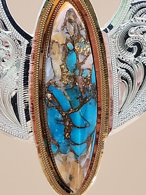 Chrysocolla Shattuckite/ Engraved Sterling Silver Hoop Style Dangle Earrings