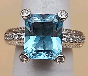 JUDITH RIPKA Aquamarine/Cubic Zirconia/Sterling Silver Ring Size 6