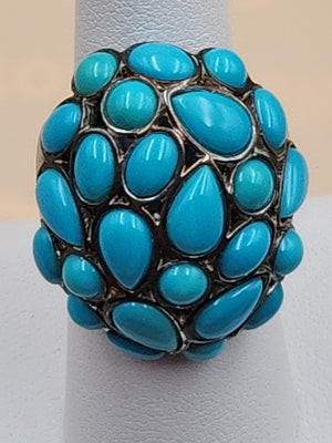 MICHAEL DAWKINS Sterling Silver Sleeping Beauty Turquoise Cluster Ring Size 7