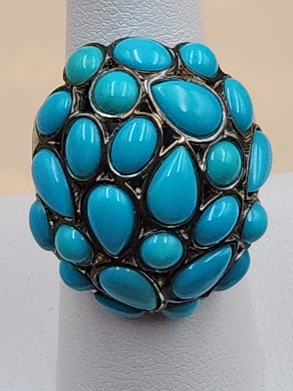 MICHAEL DAWKINS Sterling Silver Sleeping Beauty Turquoise Cluster Ring Size 7