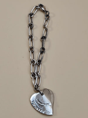 TIFFANY AND CO. 925 Silver Dbl. Dangle Heart 8" Open Link Charm Bracelet