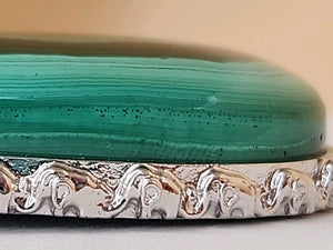Green Malachite/Sterling Silver/Elephant Design Bezel Statement Pendant