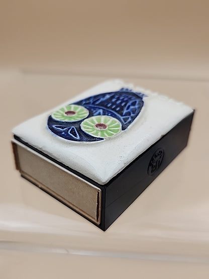 Ceramic Topped Vintage Matchbox Cover With Wood Matches From Monaco