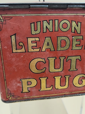 1900's UNION LEADER Antique Cut Plug Tobacco Tin With Lock And Handle