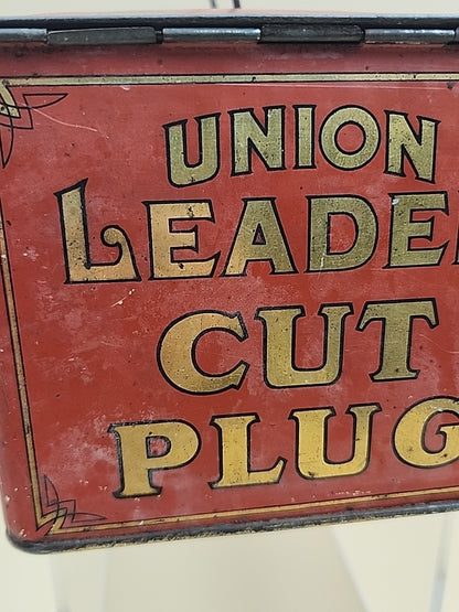 1900's UNION LEADER Antique Cut Plug Tobacco Tin With Lock And Handle