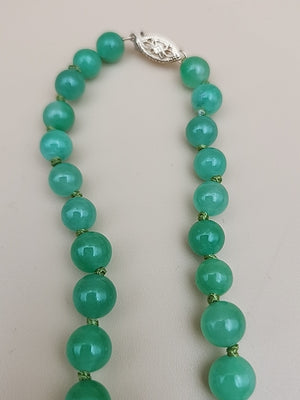 GRASSMAN-BLAKE 14k/Natural Green Onyx/Double Knotted/Graduated/Beaded Necklace