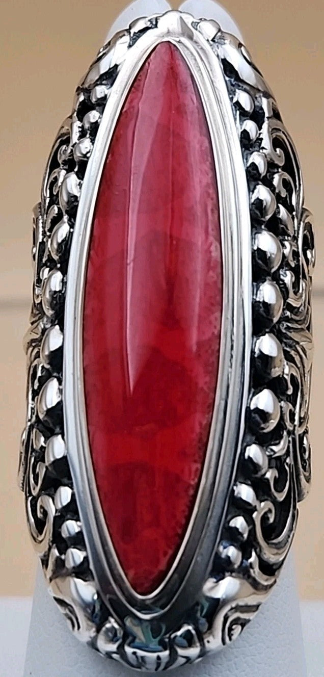 SAMUEL B. Red Jasper  Sterling Silver Filigree Ring Size 7