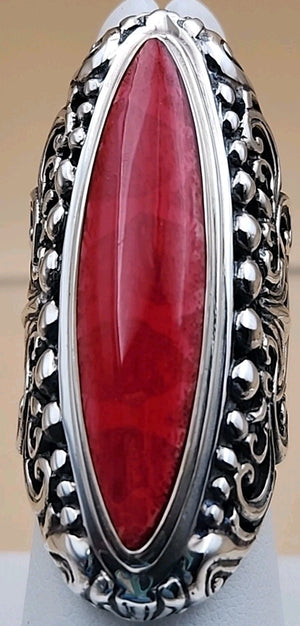 SAMUEL B. Red Jasper  Sterling Silver Filigree Ring Size 7