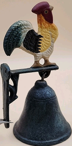 Vintage Cast Iron Painted Rooster Dinner Bell 6.5” Tall Door Bell