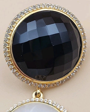 ROSS SIMONS 18k Over Sterling White Agate/ Black Onyx/White Topaz Drop Earrings