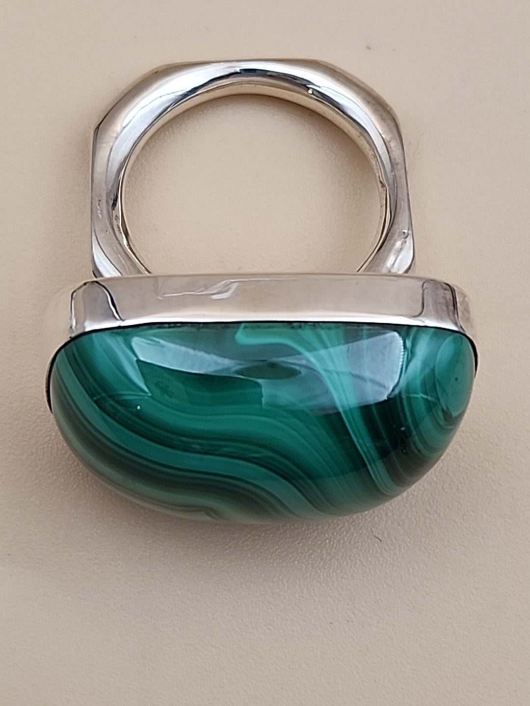 DESERT ROSE TRADING Chunky Square Congo Malachite/Sterling Silver Ring Size 7