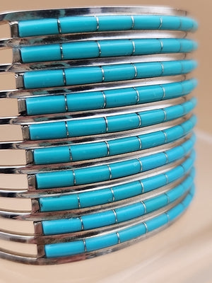 ANSON LETICIA WALLACE ZUNI Turquoise Inlaid/Sterling Silver Cuff Bracelet
