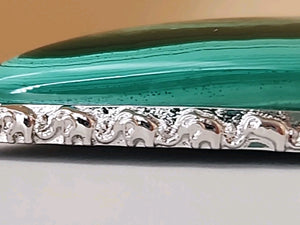 Green Malachite/Sterling Silver/Elephant Design Bezel Statement Pendant