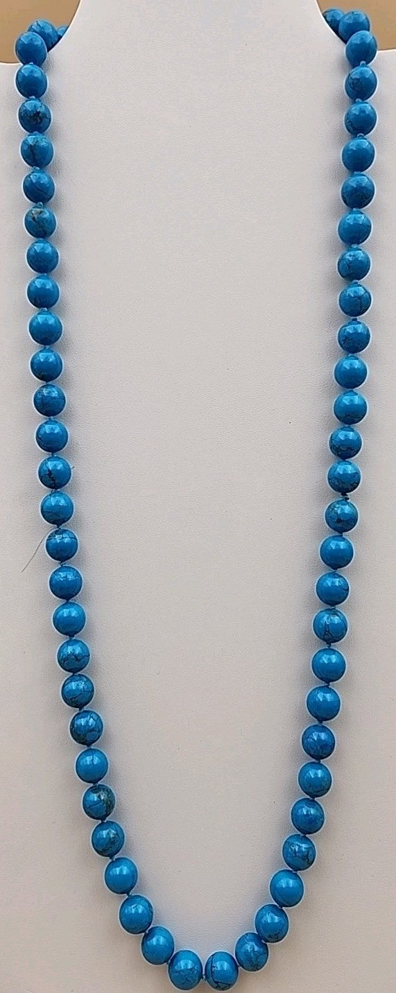 Turquoise 28" Beaded Necklace With Matching 14k Gold Post Stud Earrings