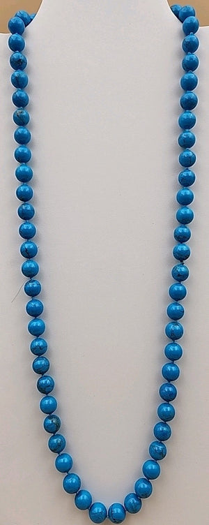 Turquoise 28" Beaded Necklace With Matching 14k Gold Post Stud Earrings