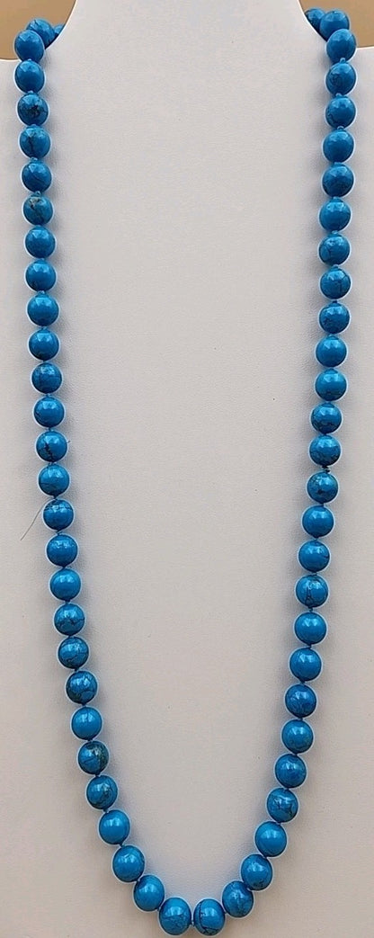 Turquoise 28" Beaded Necklace With Matching 14k Gold Post Stud Earrings