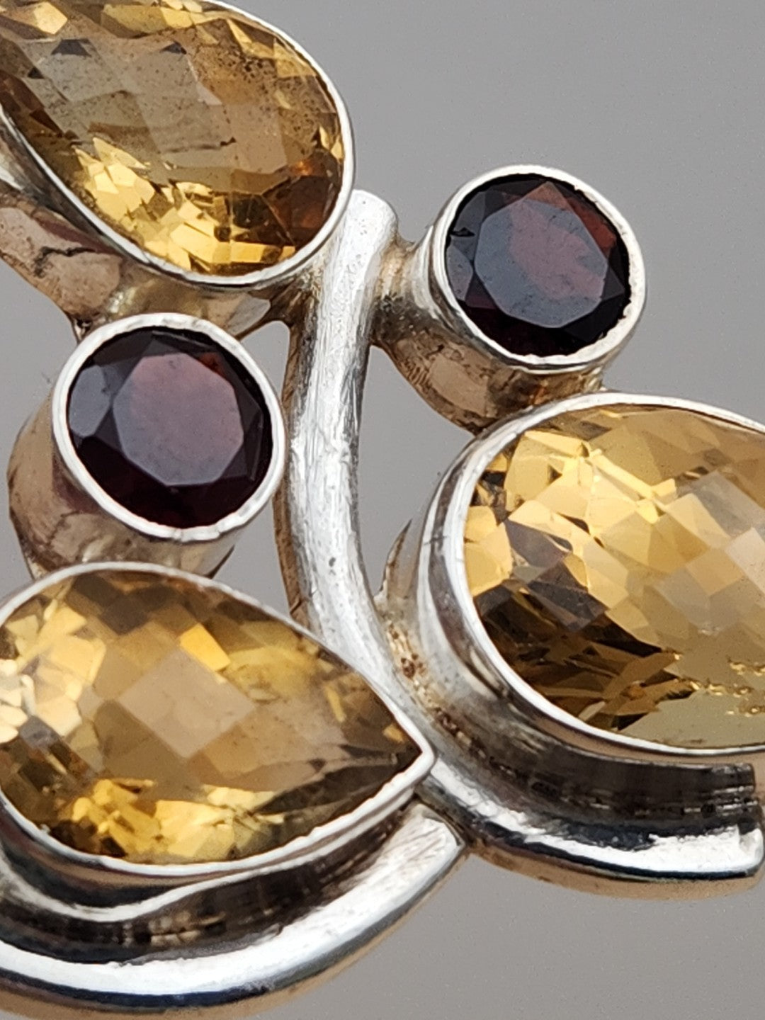 Garnet/Citrine/Sterling Silver Mixed Cut Pendant