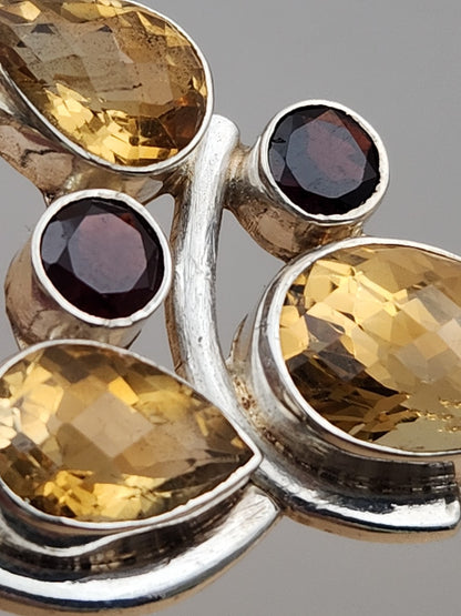Garnet/Citrine/Sterling Silver Mixed Cut Pendant