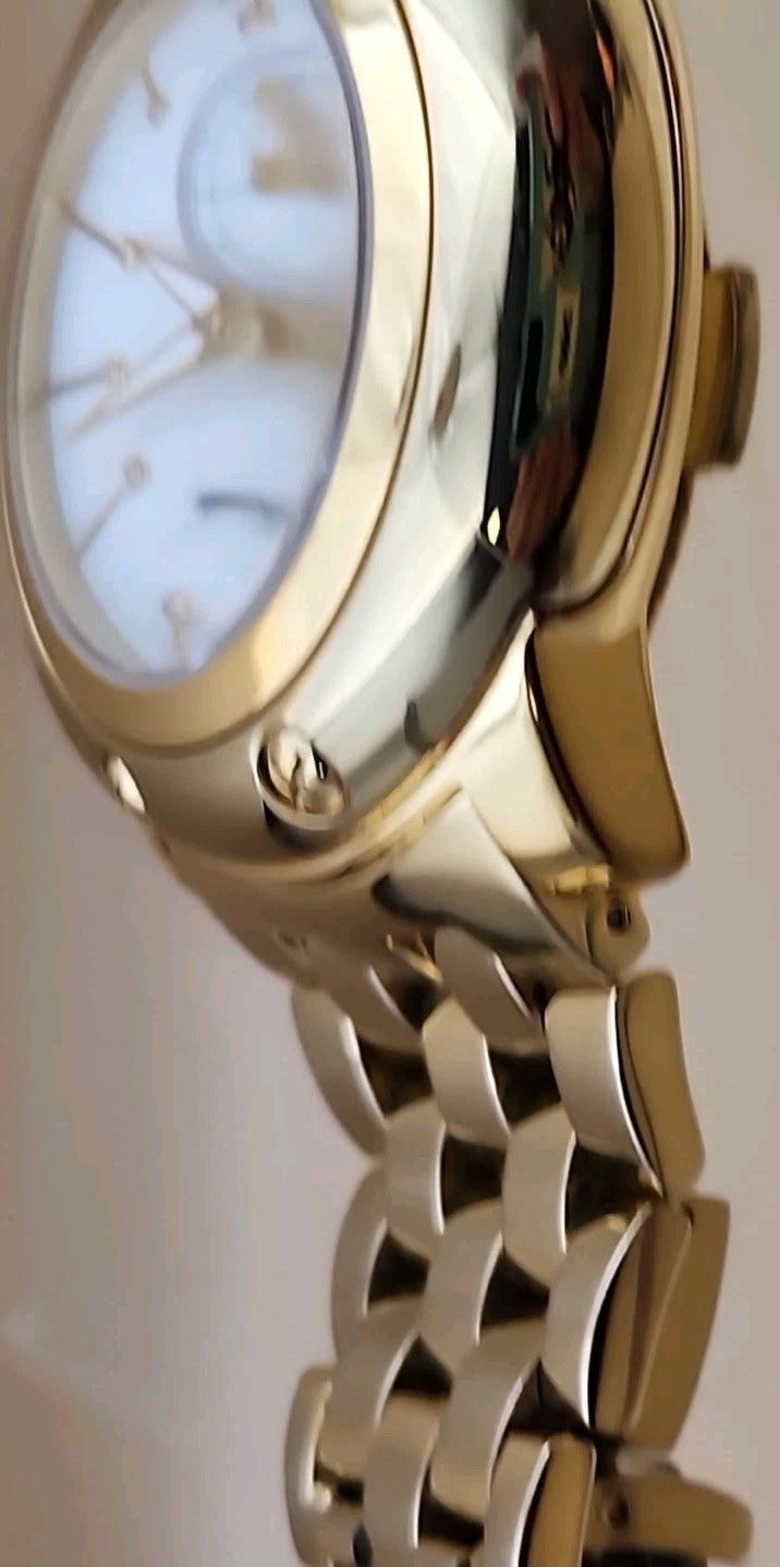 GLAM ROCK Miami Quartz Gold Tone/Crystal Indices/Glowing Hands Watch NEW BATTERY