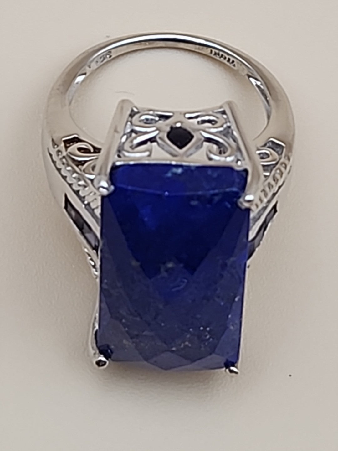 Faceted Lapis Lazuli/Sterling Silver Filagree Ring Size 7
