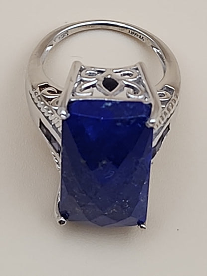 Faceted Lapis Lazuli/Sterling Silver Filagree Ring Size 7