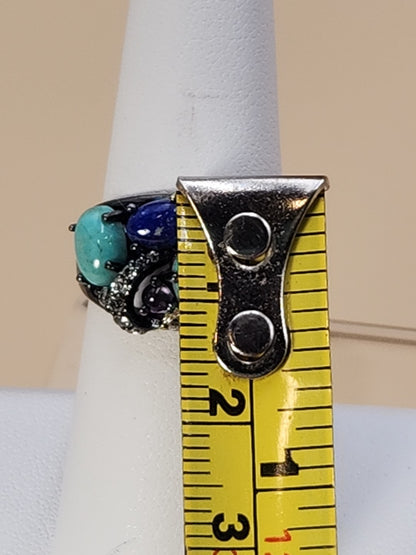 ROSS SIMONS Turquoise/Lapis/Amethyst/Black Rhodium Over Sterling Ring Size 7.25
