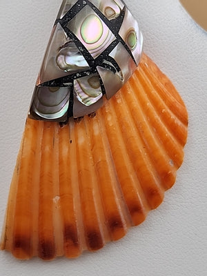 LESLIE TENORIO SANTO DOMINGO Sterling Silver Abalone Inlaid On Shell Earrings