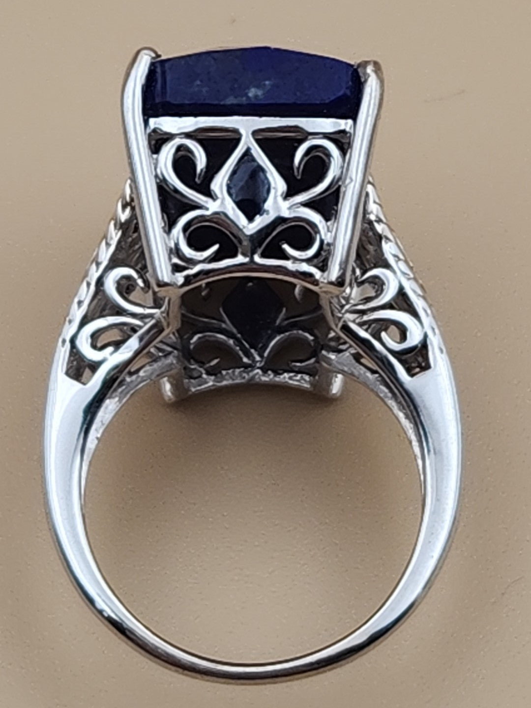 Faceted Lapis Lazuli/Sterling Silver Filagree Ring Size 7