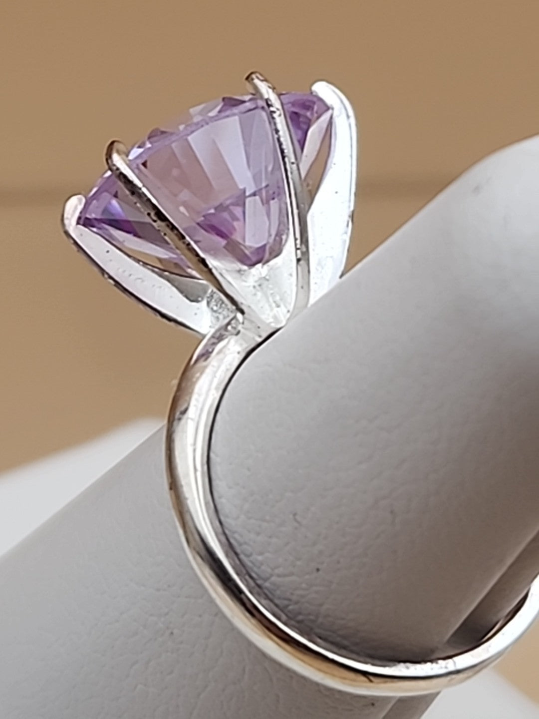 Lavender Cubic Zirconia/Portuguese Cut Solitaire/Sterling Silver  Ring Size 4.75