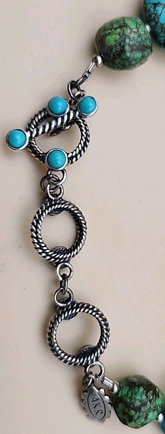 AMY KAHN RUSSELL Original  Green &  Blue Chunky Turquoise 24" Necklace 9.5 OZ TW