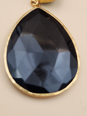 HSN CAROL BRODIE Gold Vermeil Faceted Black & Green Onyx Pear Drop Earrings