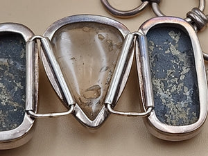 Pyritized Ammonite Shell/Pyrite/Quartz/Smoky Quartz/Sterling Adjustable Bracelet