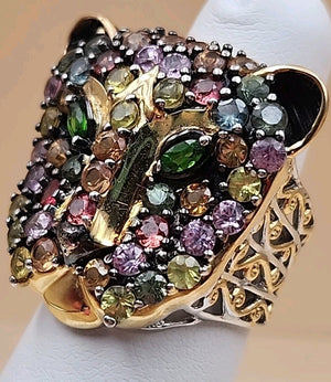 MICHAEL VALITUTTI Multi Gemstone/Sterling Silver/ Panther/Jaguar Head Ring Sz.5