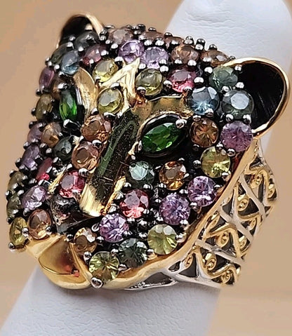 MICHAEL VALITUTTI Multi Gemstone/Sterling Silver/ Panther/Jaguar Head Ring Sz.5