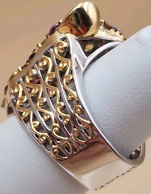MICHAEL VALITUTTI Multi Gemstone/Sterling Silver/ Panther/Jaguar Head Ring Sz.5