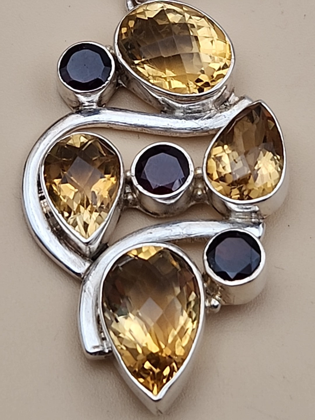 Garnet/Citrine/Sterling Silver Mixed Cut Pendant