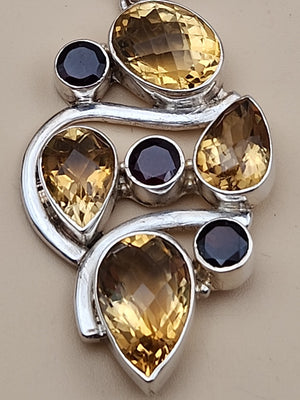 Garnet/Citrine/Sterling Silver Mixed Cut Pendant