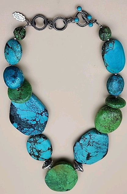 AMY KAHN RUSSELL Original  Green &  Blue Chunky Turquoise 24" Necklace 9.5 OZ TW