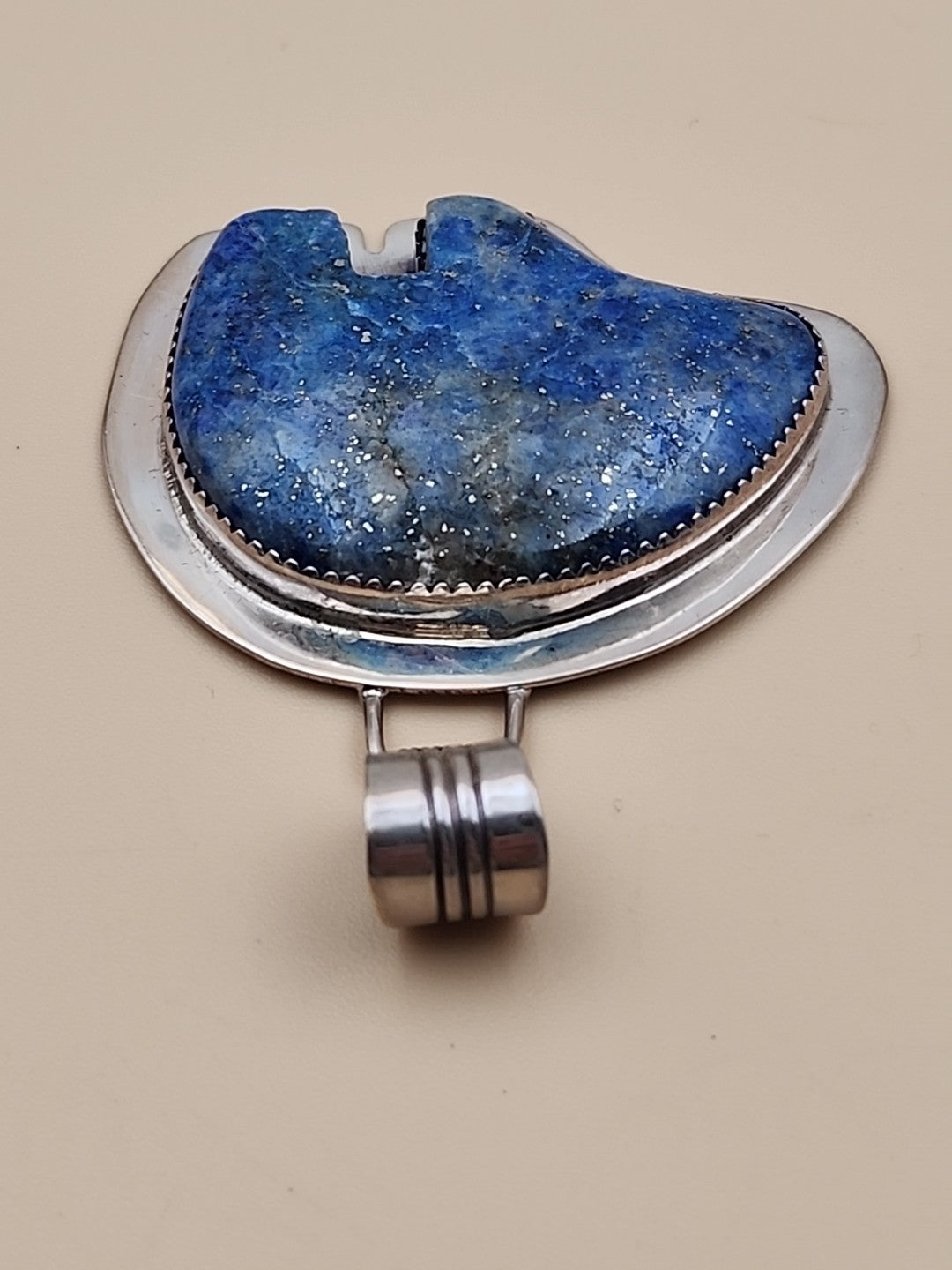 BENJAMIN PIASO NAVAJO Lapis Lazuli Bear/Sterling Silver Navajo Bear Pendant