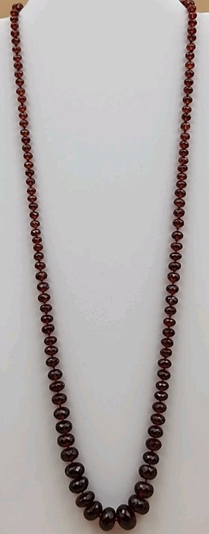 Faceted Rondele Hessonite Garnet Vermeil Graduated Vintage 26" Necklace