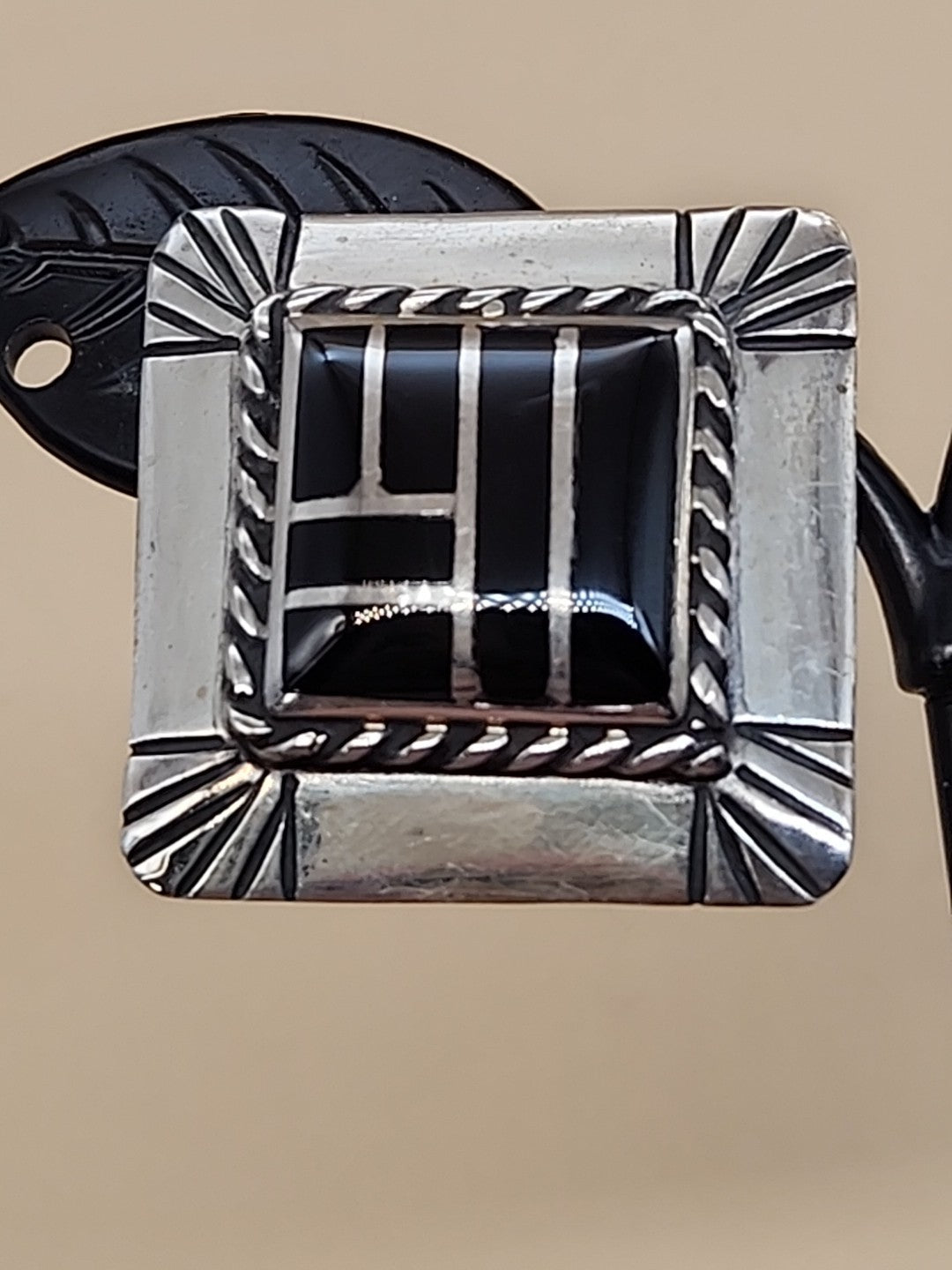 DAVID R FREELAND JR Southwestern Black Onyx Inlaid/Sterling Silver Earrings