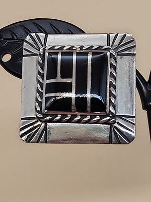 DAVID R FREELAND JR Southwestern Black Onyx Inlaid/Sterling Silver Earrings