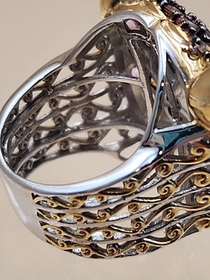 MICHAEL VALITUTTI Multi Gemstone/Sterling Silver/ Panther/Jaguar Head Ring Sz.5