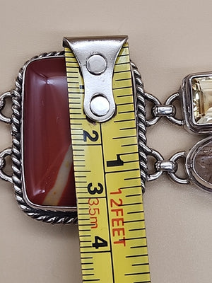 Yellow Citrine/Red Jasper/Rutilated Quartz/Sterling Silver 8"Adjustable Bracelet