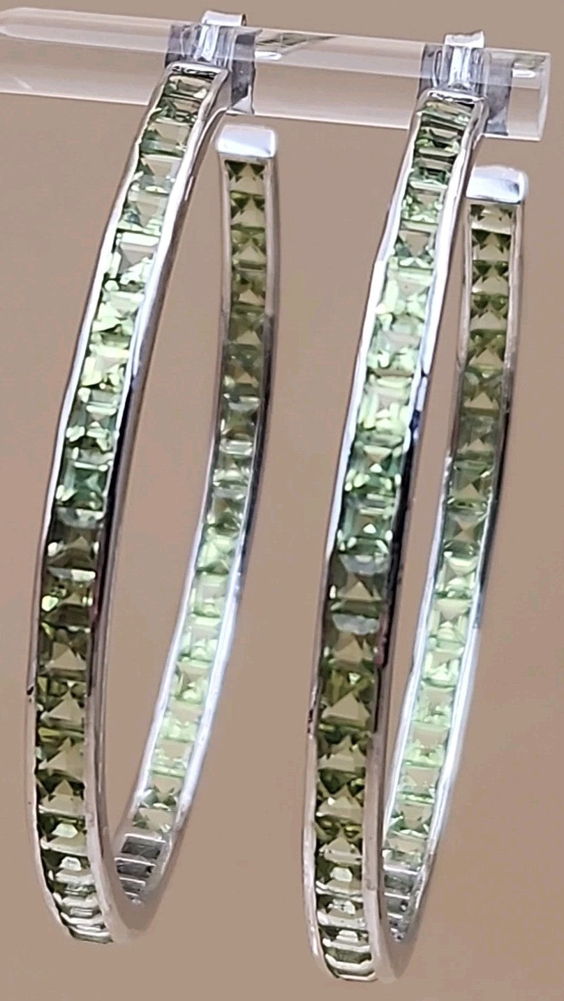 JTV Green Peridot/Sterling Silver/ 2" Channel Set/ Inside Out Hoop Earrings