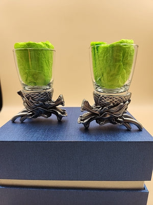 5IVESIS Set Of 2 Pewter Dragons Head Shot Glasses